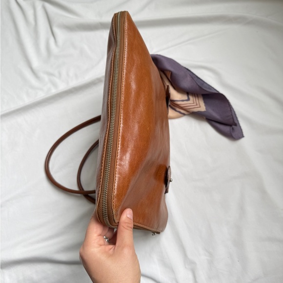 Super cute Brown Genuine Leather Tote Bag with scarf accent - Picture 10 of 13